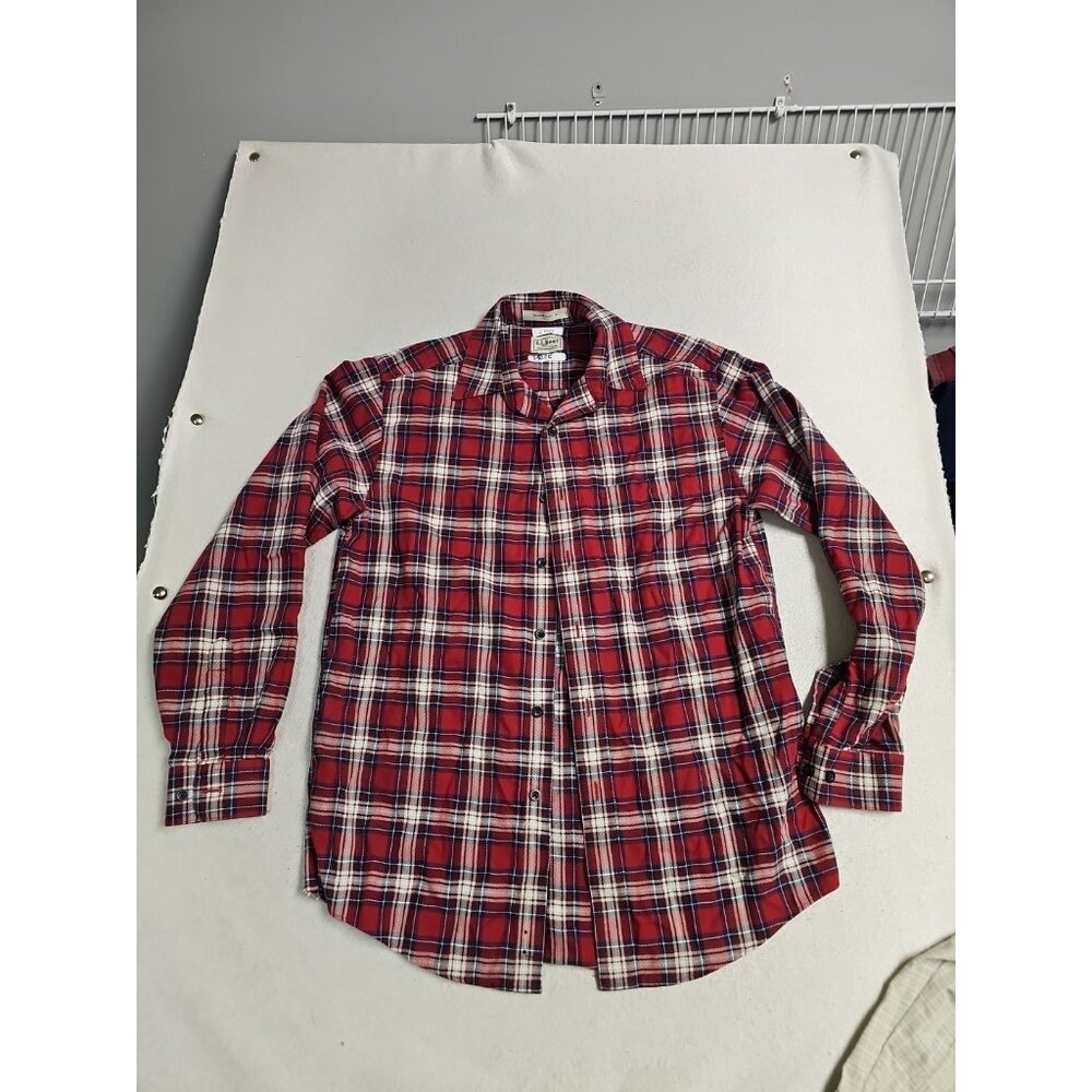 LL Bean Mens Traditional Fit Plaid Button Down Shirt Red Navy Blue Long‎ Sleeve